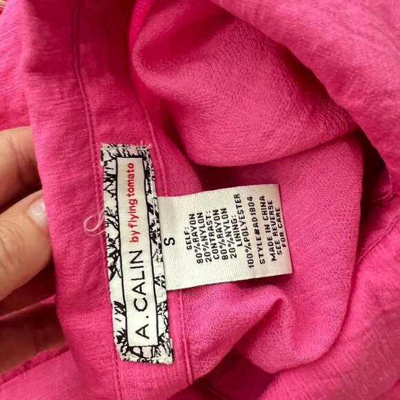 A. Calin HOT pink Puff Sleeve Textured A-Line Midi Dress sz S - Picture 11 of 12